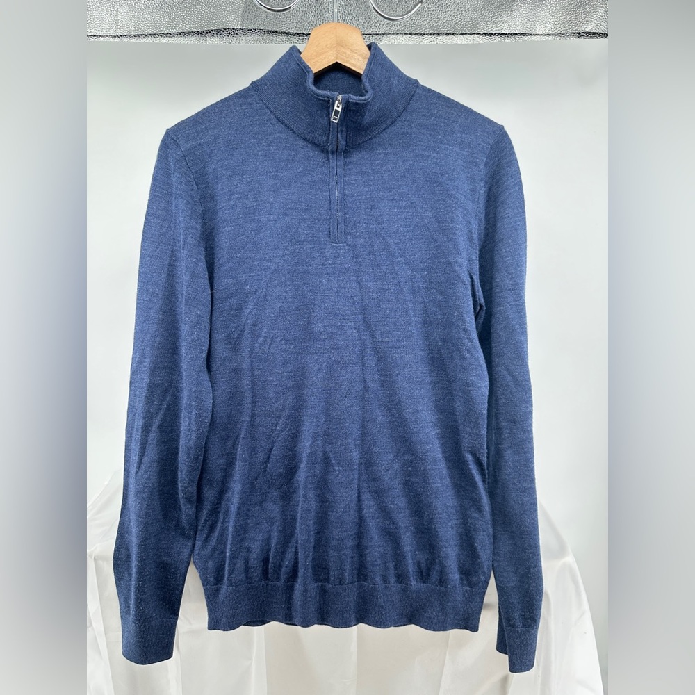 Reiss Merino Wool Knit Navy Quarter Zip Pullover Long Sleeve Sweater